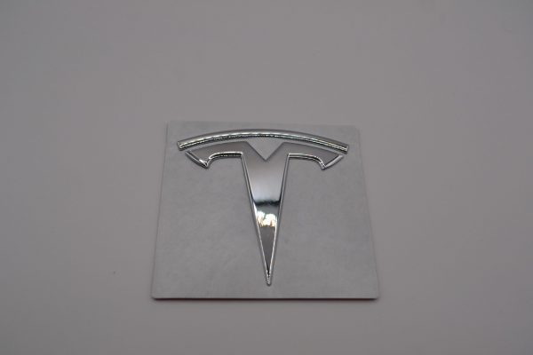 Emblem Tesla Front/Rear Silver Chrome Metal