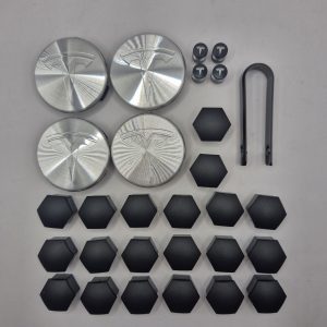 Hub Cap Kit, With Dust Caps And Lug Nut Caps Brushed Aluminum