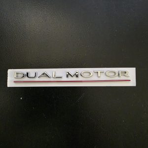 Tesla Dual Motor Badge Chrome Red Accent Sticker Decal