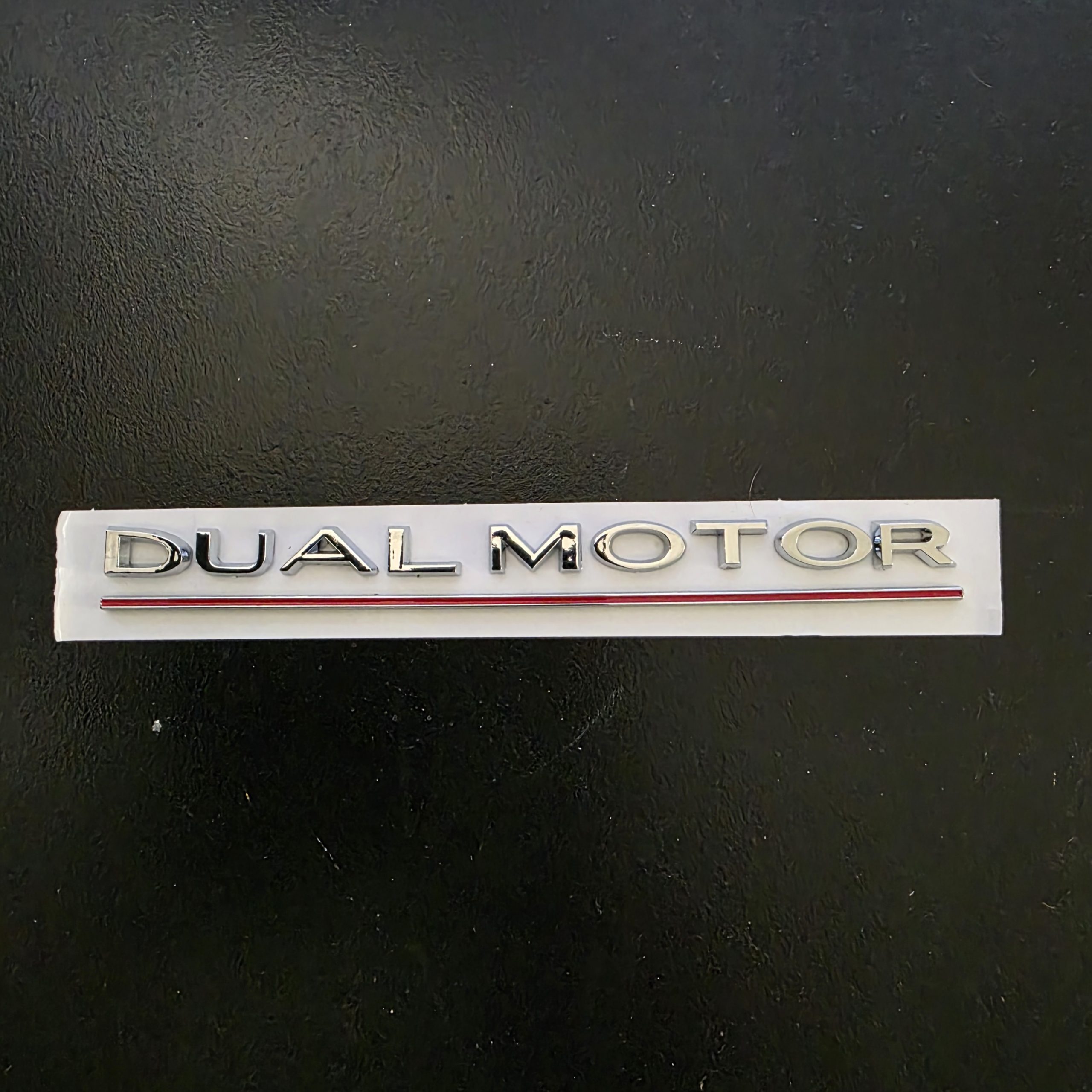 Tesla Dual Motor Badge Chrome Red Accent Sticker Decal