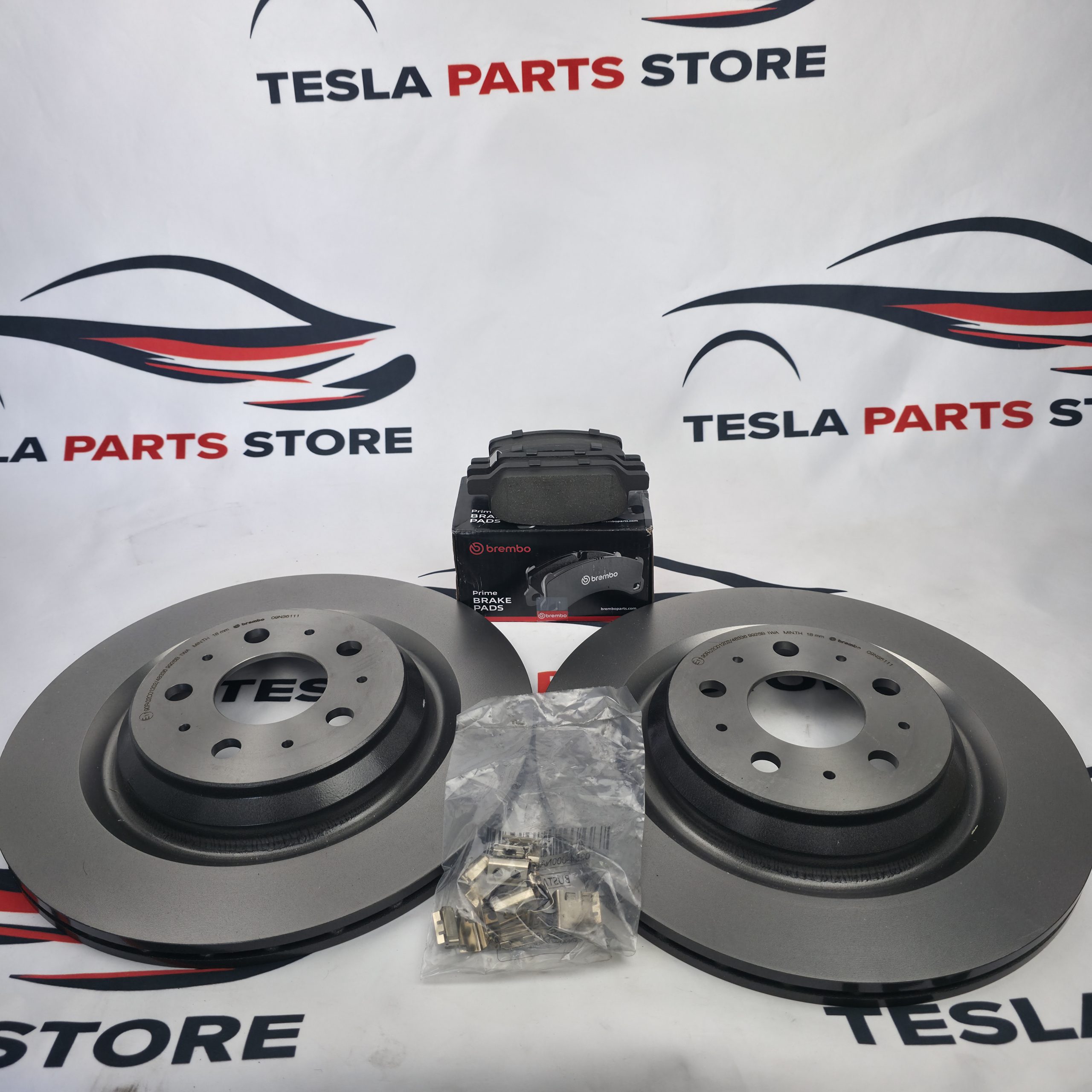 Tesla Model 3 Standard Rear Brake Pads And Discs BREMBO Prime Full Set